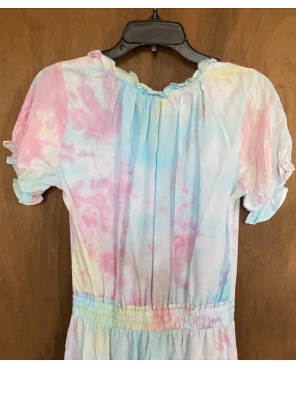 Rue21 dress puff sleeve pastel tie dye w tassel tie boho festival western S jrs - Picture 15 of 17